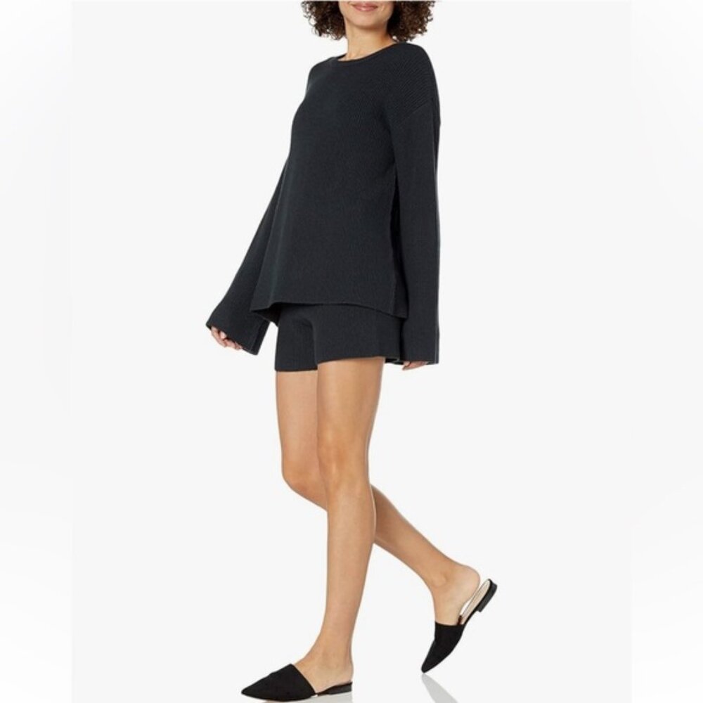 The‎ Drop Alice Crewneck Back Slit Ribbed Pullover Sweater Black - Picture 3 of 4